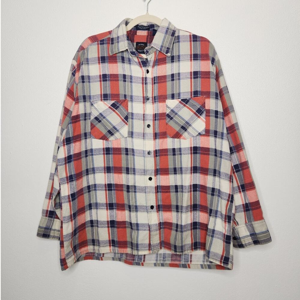 Vintage Thin Soft Flannel Saugatuck Large Cotton 90s Outdoors Fish Hunt Plaid